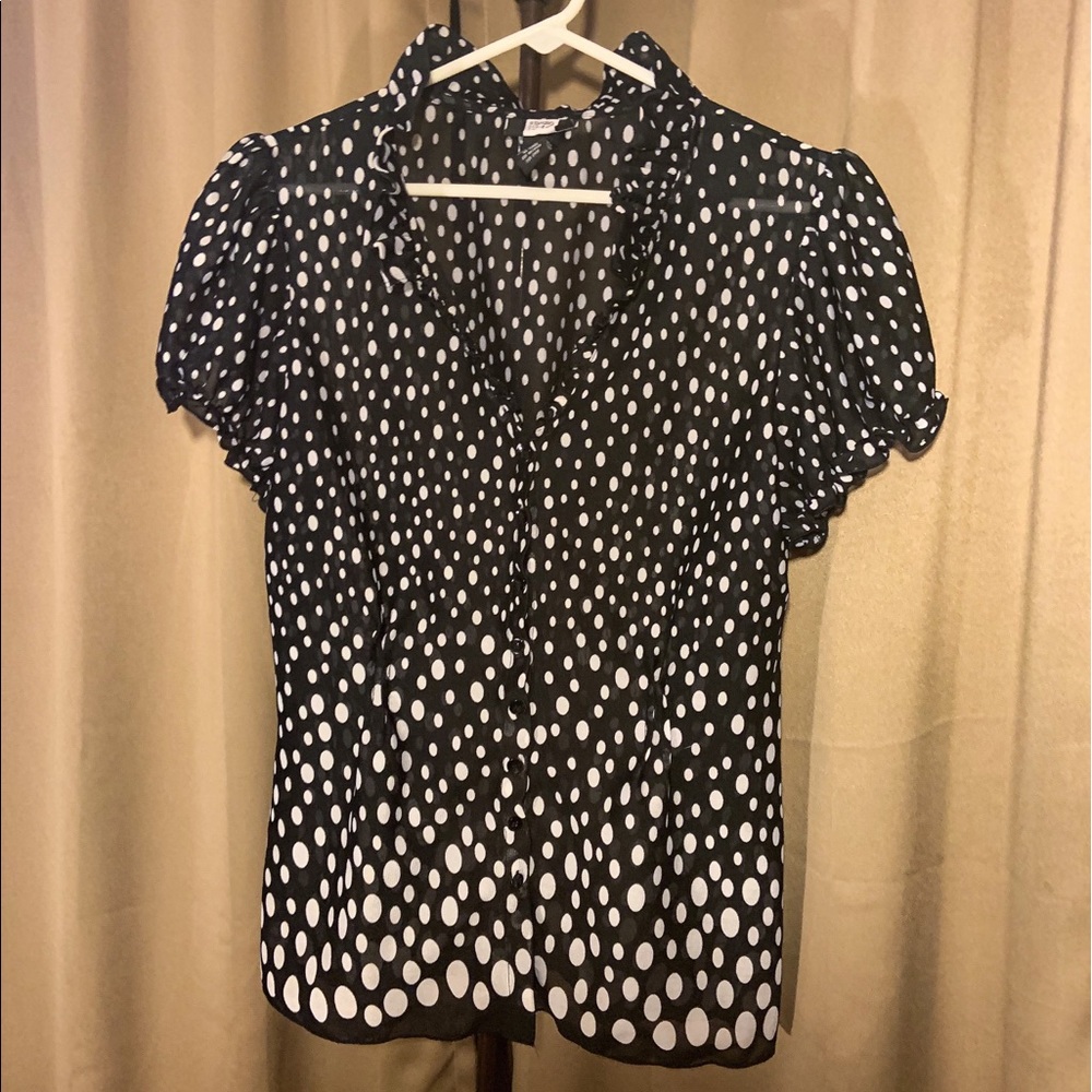 White Polka Dot Sheer Ruffled Blouse
